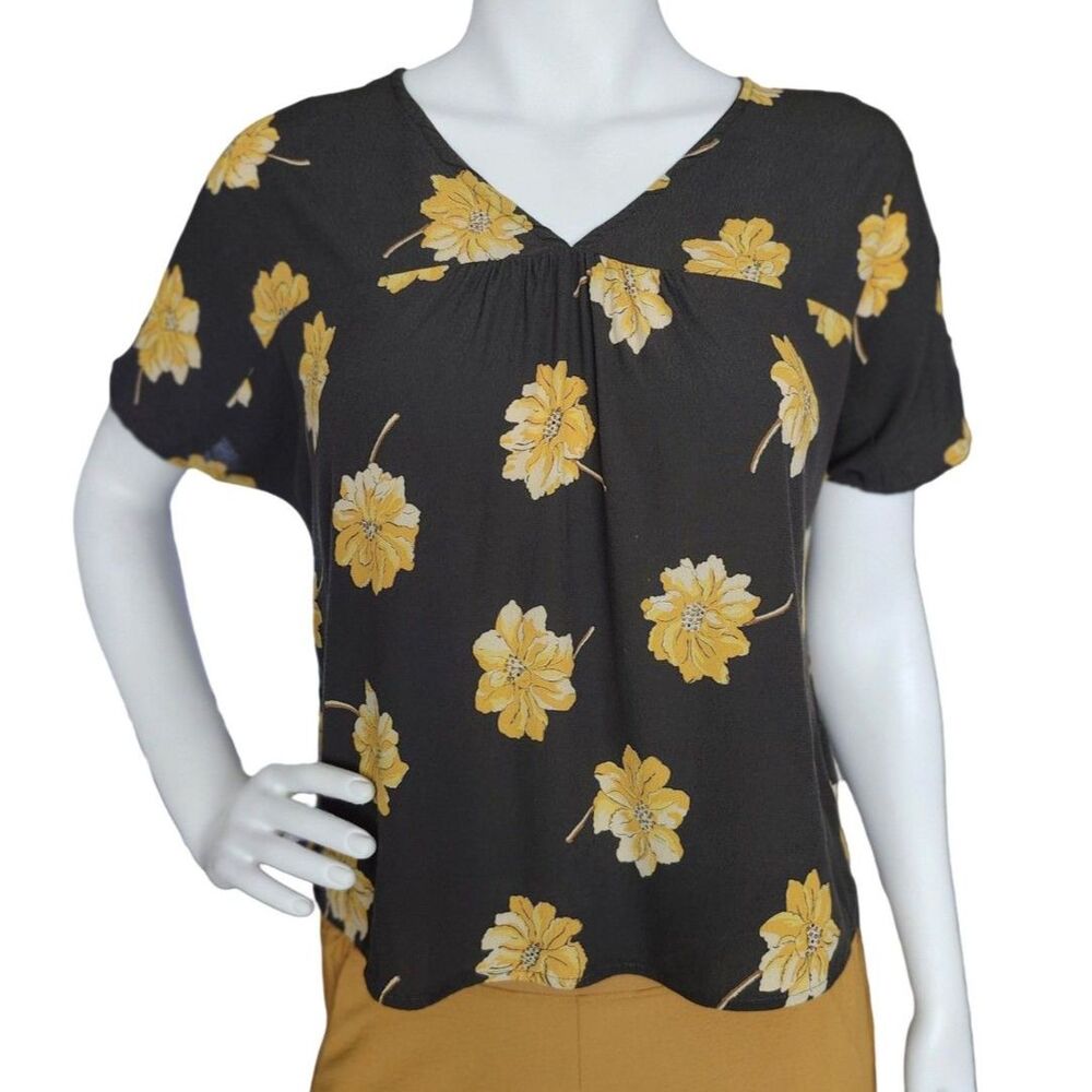 Madewell Olive Green Fall Flowers Rhyme Top V-Neck Blouse Flowy